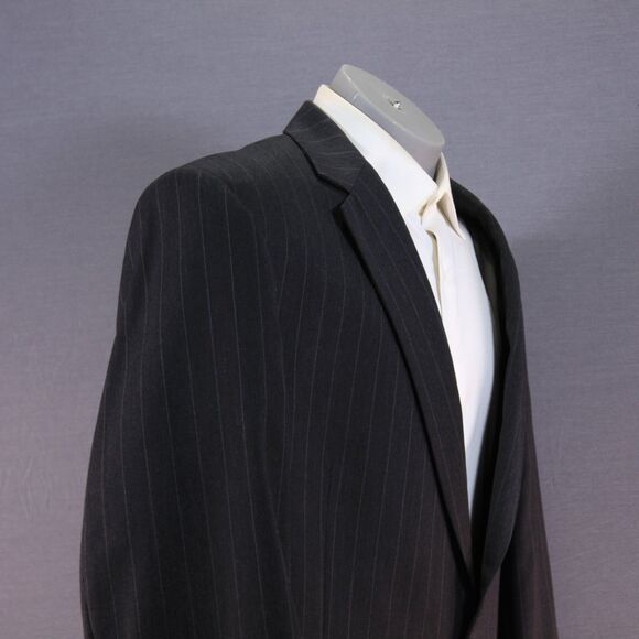 Jos A Bank Black Striped Wool 2 Piece Suit Men's 2 Btn 46L Pleated Fronts 39" W - Picture 2 of 13